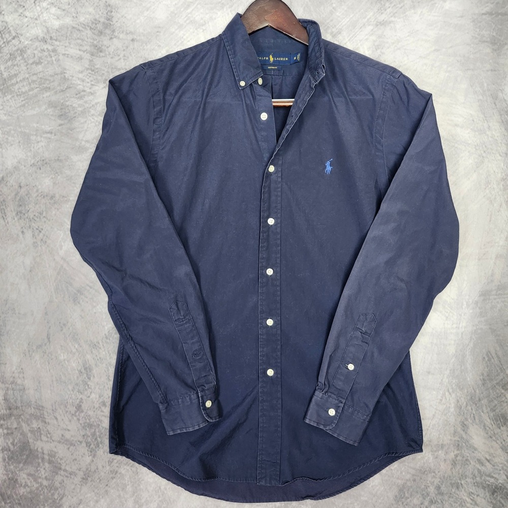 Ralph Lauren Custom Fit Button Down Shirt Mens Medium Navy OCBD Oxford Office